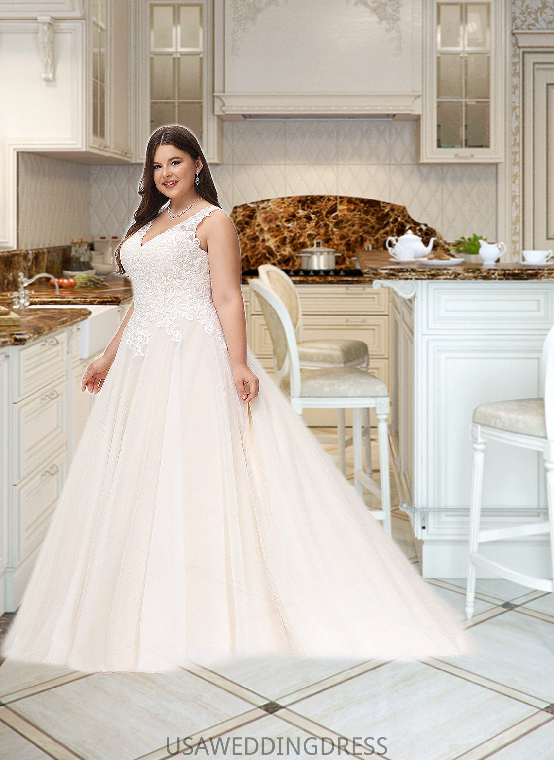 Carley Ball-Gown/Princess V-neck Court Train Tulle Wedding Dress DSP0013682