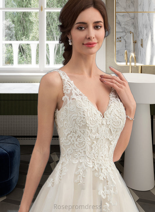 Jenna Ball-Gown/Princess V-neck Court Train Tulle Wedding Dress SRSP0013682