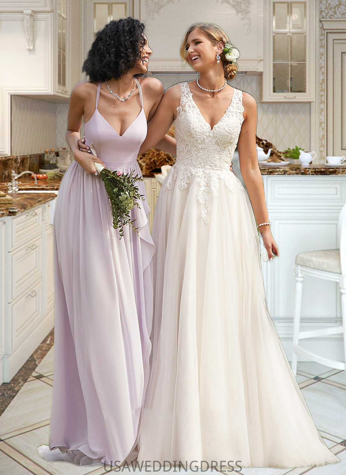 Carley Ball-Gown/Princess V-neck Court Train Tulle Wedding Dress DSP0013682