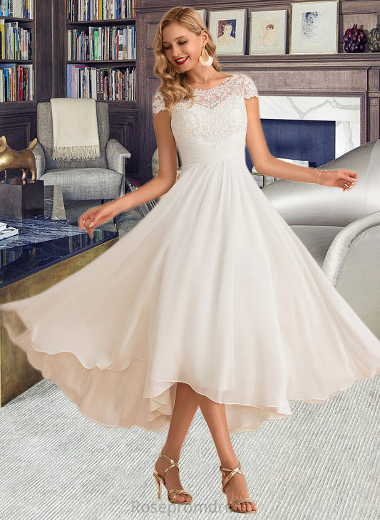 Linda A-Line Scoop Neck Asymmetrical Chiffon Wedding Dress SRSP0013683