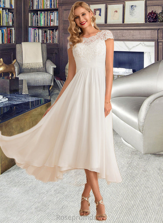 Linda A-Line Scoop Neck Asymmetrical Chiffon Wedding Dress SRSP0013683