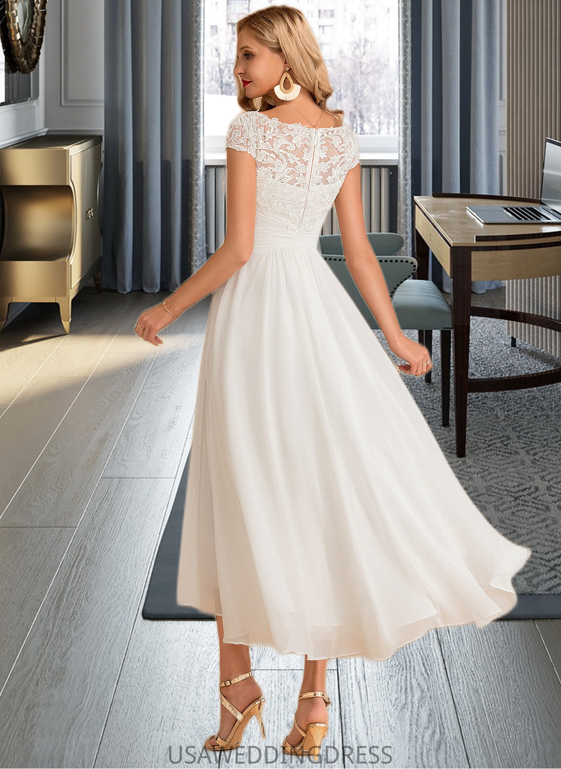 Adalynn A-Line Scoop Neck Asymmetrical Chiffon Wedding Dress DSP0013683