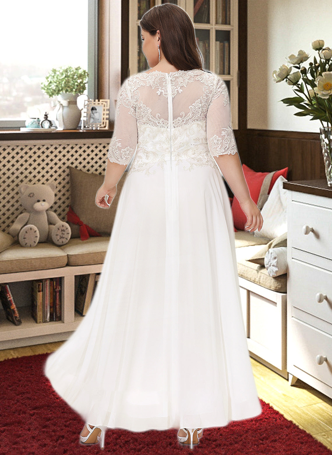 Michelle A-Line Scoop Neck Asymmetrical Chiffon Wedding Dress With Beading Sequins SRSP0013686