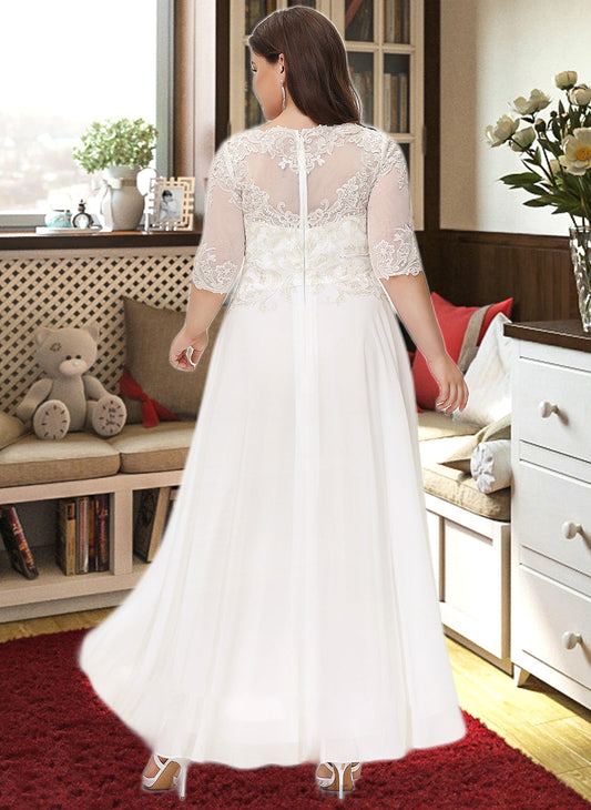 Michelle A-Line Scoop Neck Asymmetrical Chiffon Wedding Dress With Beading Sequins SRSP0013686