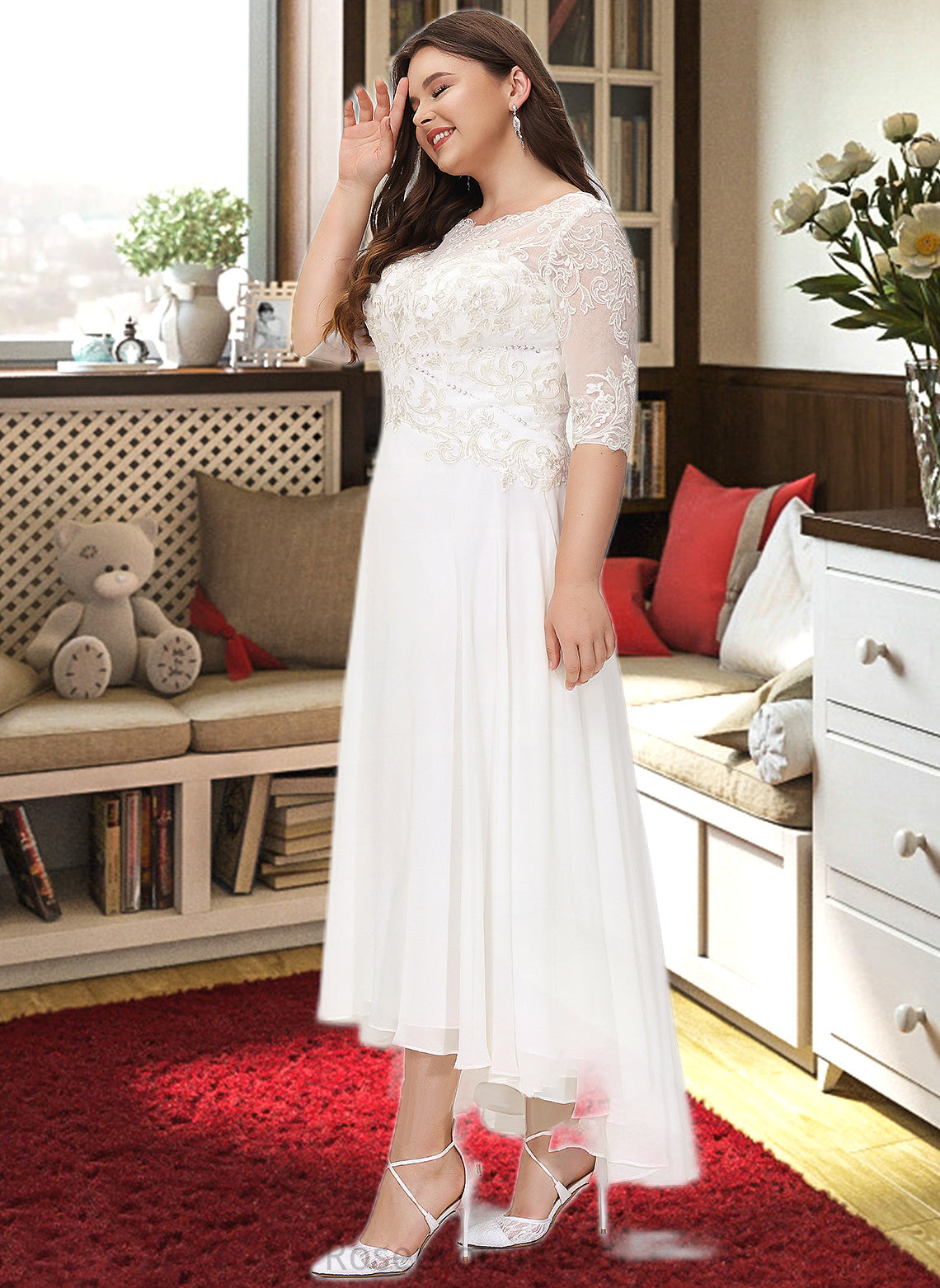 Michelle A-Line Scoop Neck Asymmetrical Chiffon Wedding Dress With Beading Sequins SRSP0013686