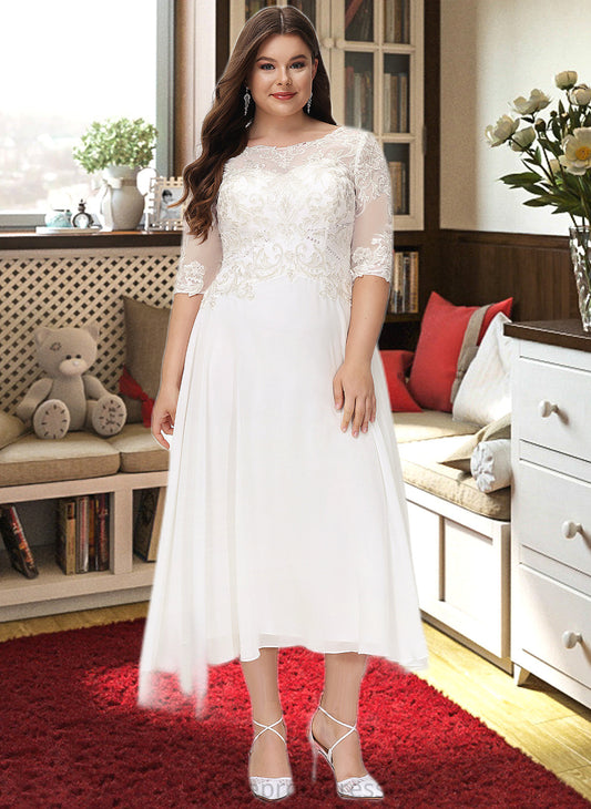 Michelle A-Line Scoop Neck Asymmetrical Chiffon Wedding Dress With Beading Sequins SRSP0013686