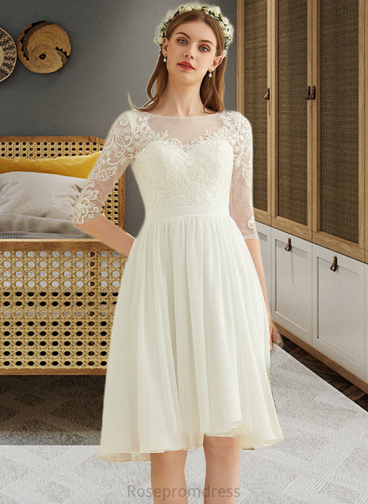 Abril A-Line Knee-Length Chiffon Lace Wedding Dress With Sequins SRSP0013689