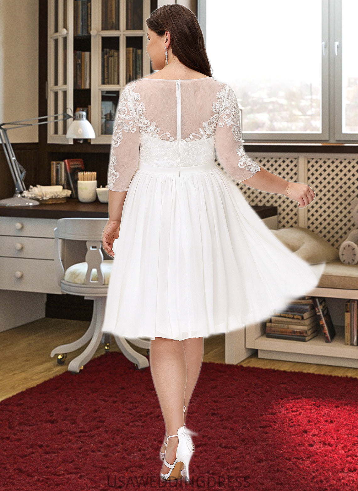 Tianna A-Line Knee-Length Chiffon Lace Wedding Dress With Sequins DSP0013689