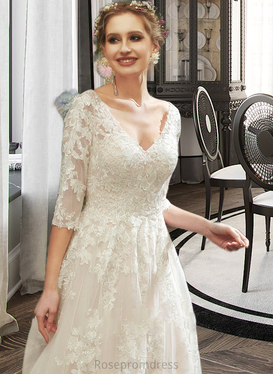 Emerson A-Line V-neck Court Train Wedding Dress With Sequins SRSP0013690