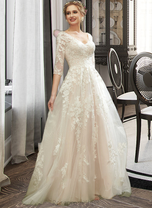 Emerson A-Line V-neck Court Train Wedding Dress With Sequins SRSP0013690