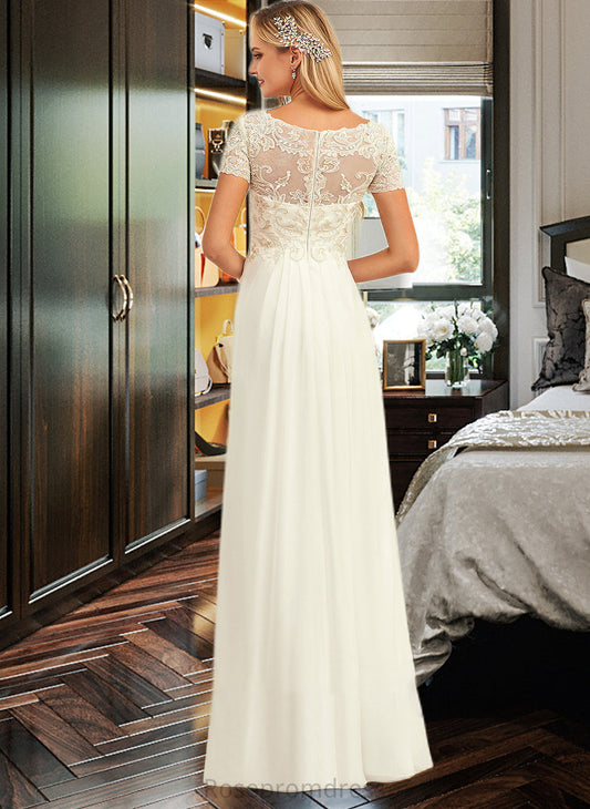 Chelsea A-Line V-neck Floor-Length Chiffon Lace Wedding Dress With Lace SRSP0013691