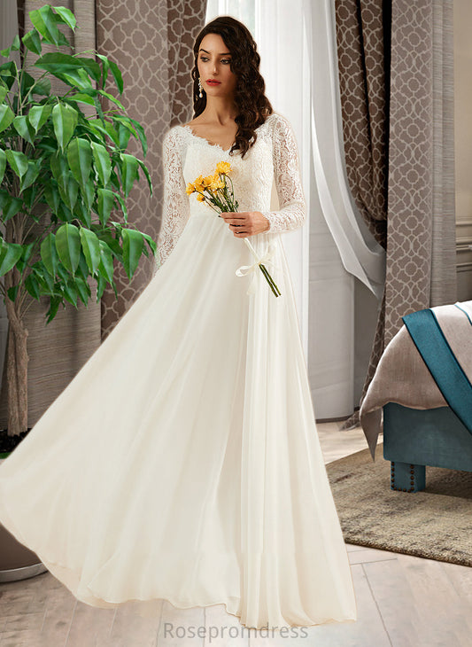 Janae A-Line V-neck Sweep Train Wedding Dress With Lace SRSP0013696
