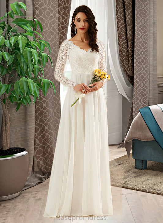 Janae A-Line V-neck Sweep Train Wedding Dress With Lace SRSP0013696
