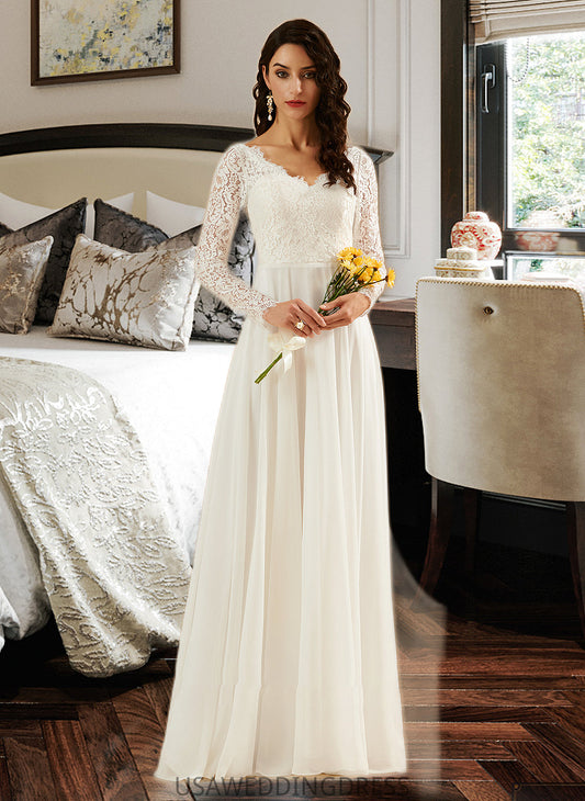 Simone A-Line V-neck Sweep Train Wedding Dress With Lace DSP0013696