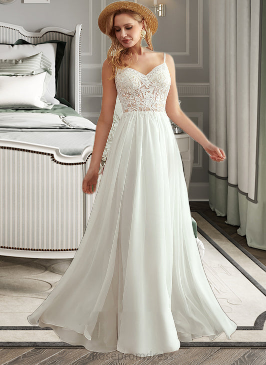 Jamya A-Line V-neck Floor-Length Wedding Dress With Beading Split Front SRSP0013697