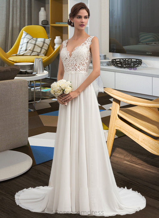 Areli A-Line V-neck Court Train Chiffon Wedding Dress SRSP0013701