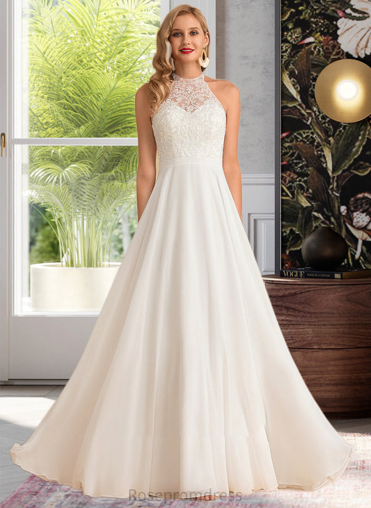 Siena A-Line High Neck Floor-Length Chiffon Wedding Dress SRSP0013702