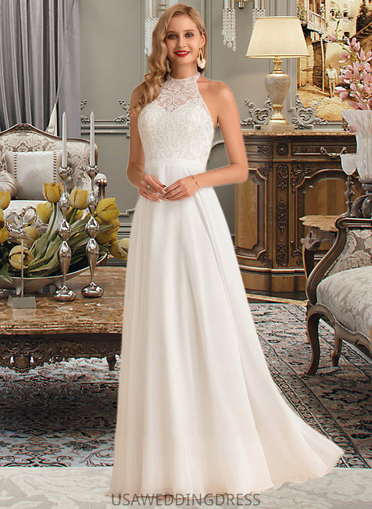 Maria A-Line High Neck Floor-Length Chiffon Wedding Dress DSP0013702