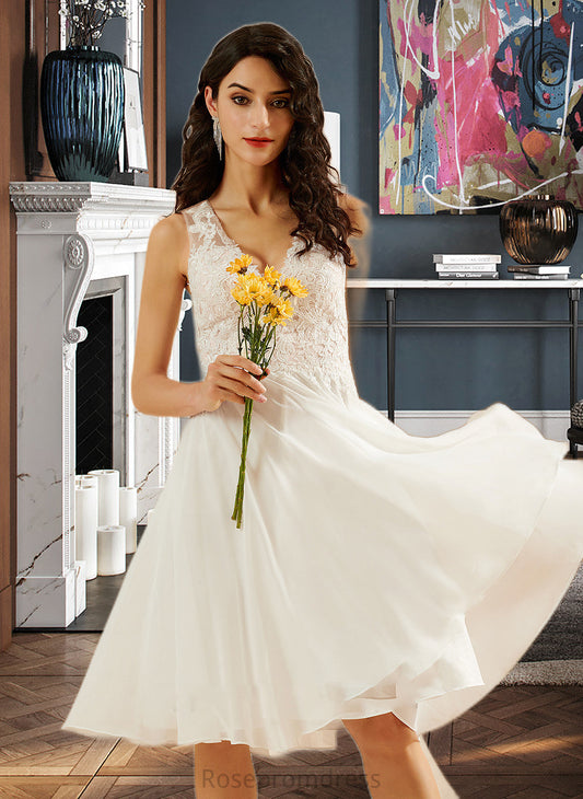 Lara A-Line V-neck Knee-Length Wedding Dress With Lace Sequins SRSP0013703