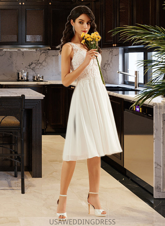 Paisley A-Line V-neck Knee-Length Wedding Dress With Lace Sequins DSP0013703