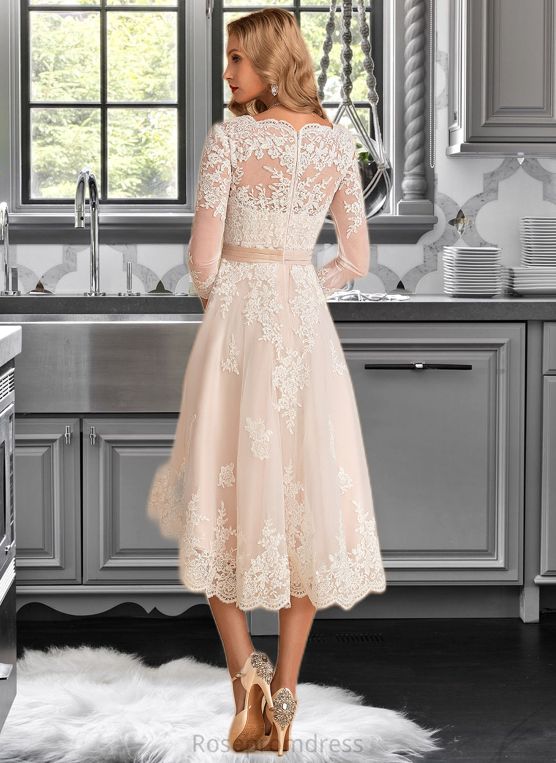 Mikayla A-Line V-neck Asymmetrical Satin Tulle Lace Wedding Dress SRSP0013706