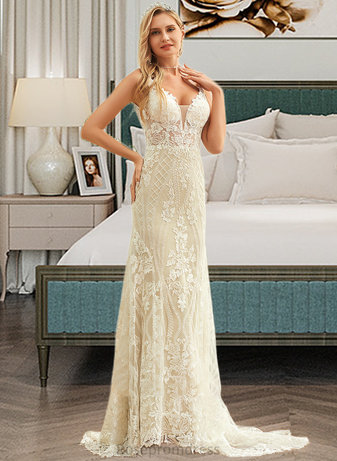 Miranda Trumpet/Mermaid V-neck Court Train Tulle Lace Wedding Dress SRSP0013708