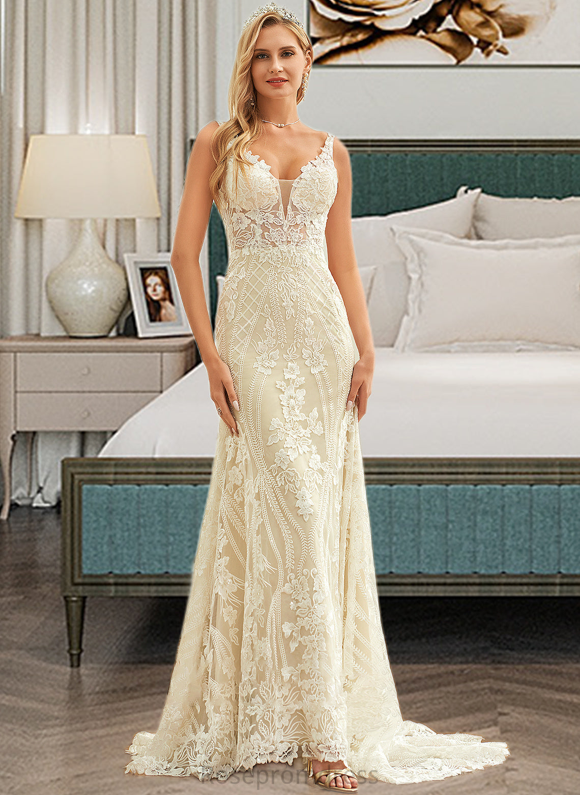 Miranda Trumpet/Mermaid V-neck Court Train Tulle Lace Wedding Dress SRSP0013708