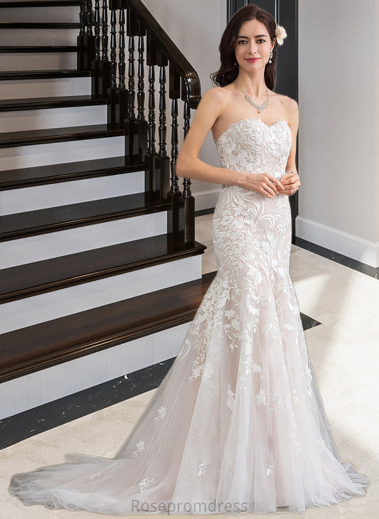 Persis Trumpet/Mermaid Sweetheart Court Train Tulle Lace Wedding Dress SRSP0013710