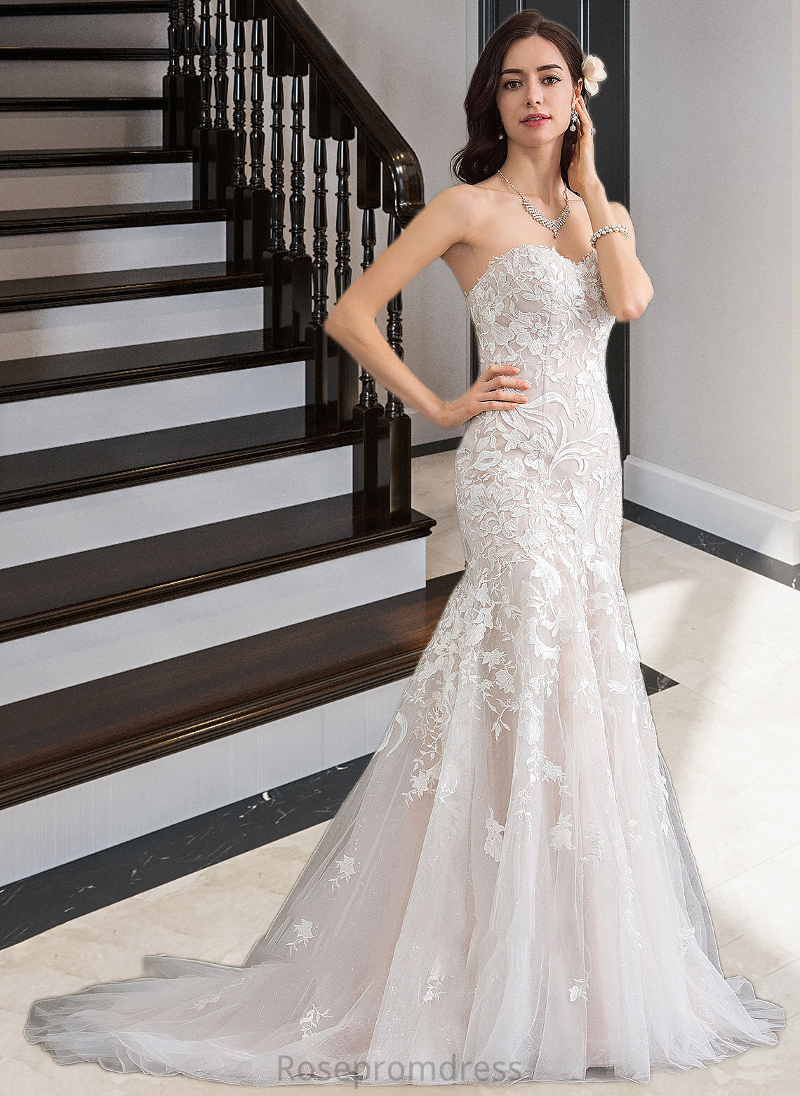 Persis Trumpet/Mermaid Sweetheart Court Train Tulle Lace Wedding Dress SRSP0013710