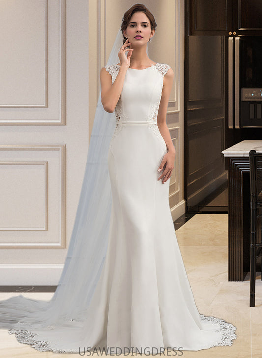 Lauretta Trumpet/Mermaid Court Train Stretch Crepe Wedding Dress DSP0013711