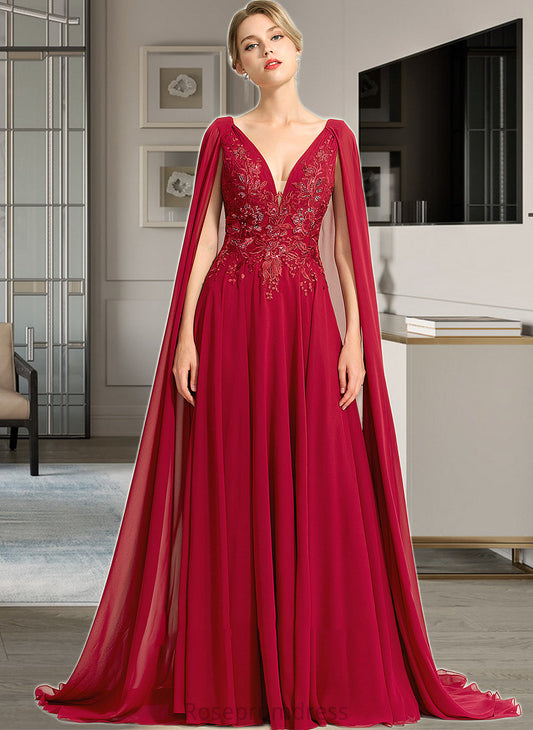 Mary A-Line V-neck Floor-Length Chiffon Wedding Dress With Sequins SRSP0013718