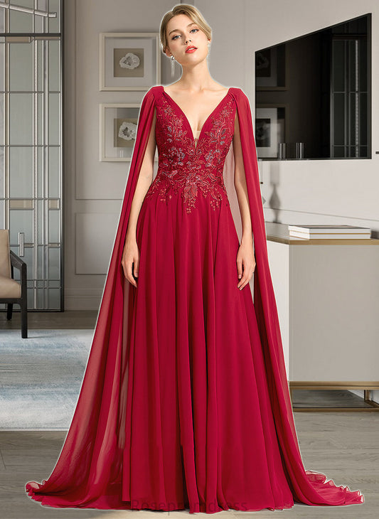Mary A-Line V-neck Floor-Length Chiffon Wedding Dress With Sequins SRSP0013718