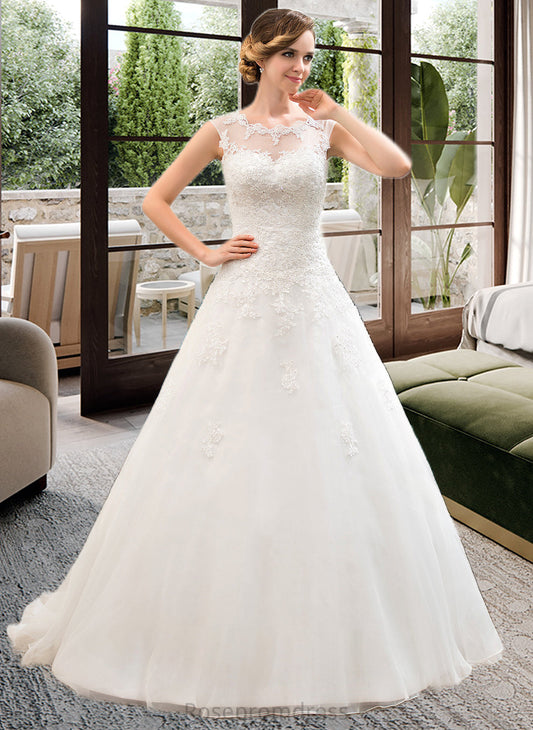 Nell Ball-Gown/Princess Illusion Sweep Train Organza Tulle Wedding Dress With Beading Sequins SRSP0013719