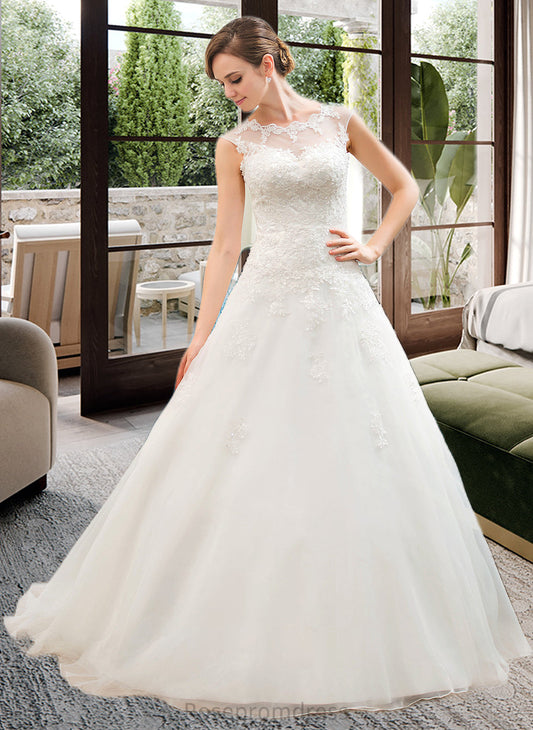 Nell Ball-Gown/Princess Illusion Sweep Train Organza Tulle Wedding Dress With Beading Sequins SRSP0013719