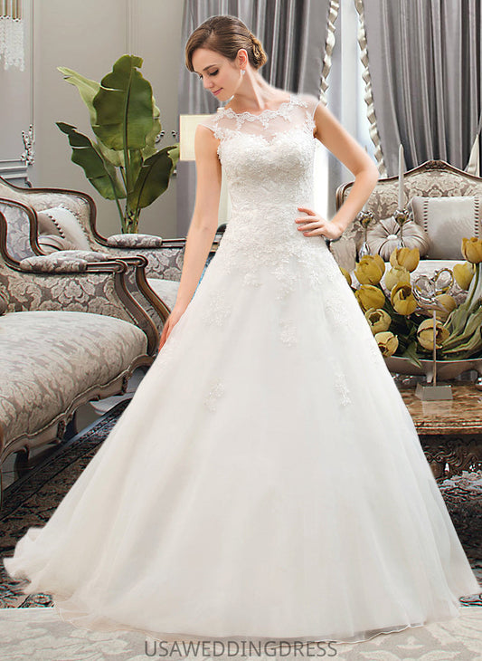 Irene Ball-Gown/Princess Illusion Sweep Train Organza Tulle Wedding Dress With Beading Sequins DSP0013719