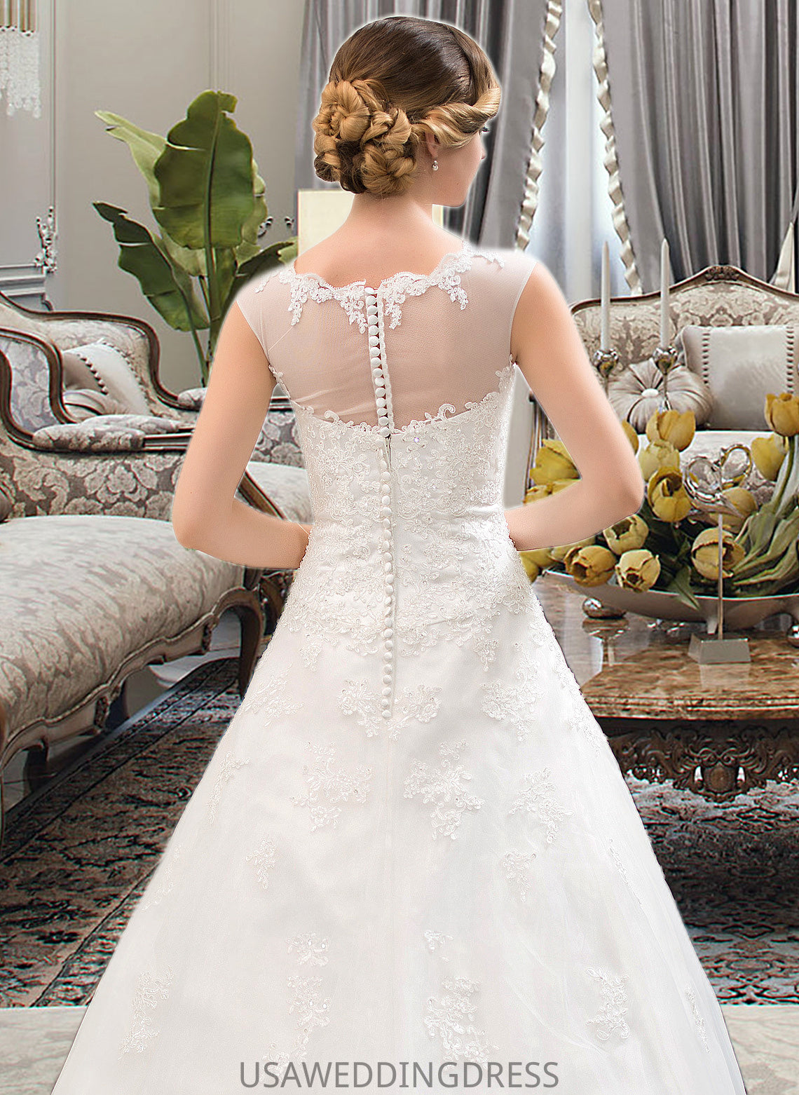 Irene Ball-Gown/Princess Illusion Sweep Train Organza Tulle Wedding Dress With Beading Sequins DSP0013719