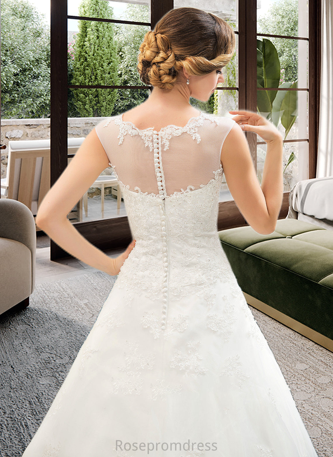 Nell Ball-Gown/Princess Illusion Sweep Train Organza Tulle Wedding Dress With Beading Sequins SRSP0013719