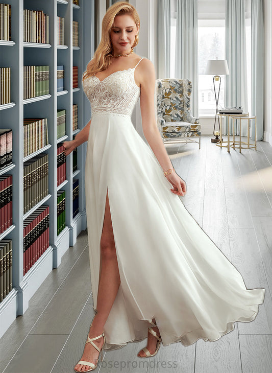 Nia A-Line V-neck Floor-Length Wedding Dress With Split Front SRSP0013721