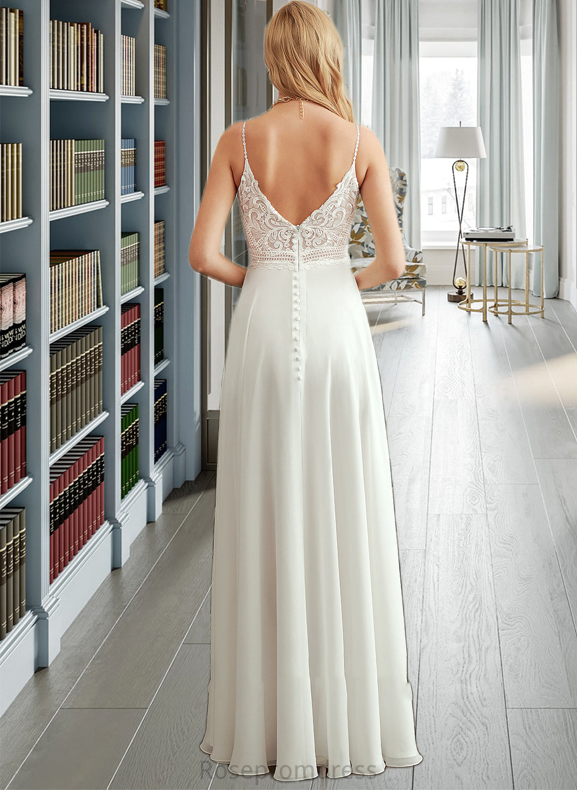 Nia A-Line V-neck Floor-Length Wedding Dress With Split Front SRSP0013721