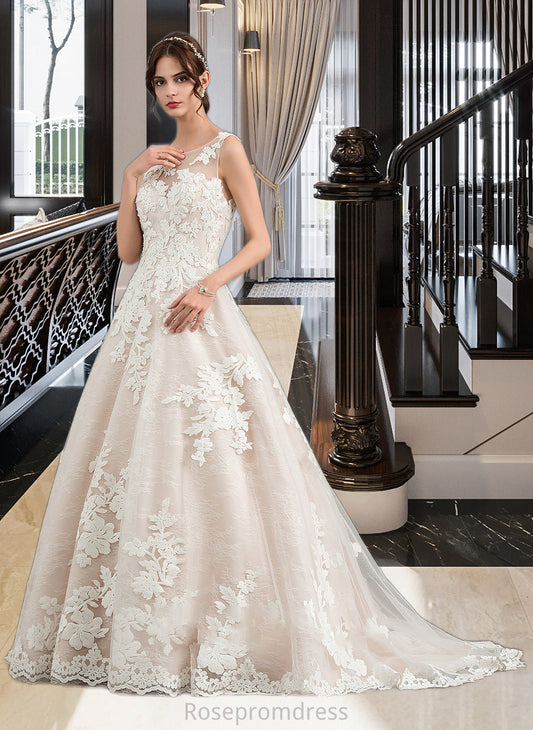 Kaley Ball-Gown/Princess Illusion Court Train Tulle Wedding Dress With Beading Sequins SRSP0013724