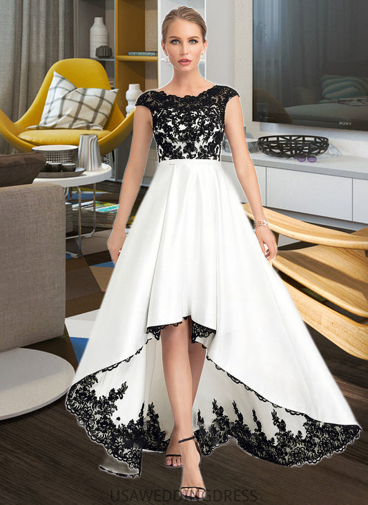 Diamond Ball-Gown/Princess Scoop Neck Asymmetrical Satin Wedding Dress DSP0013728