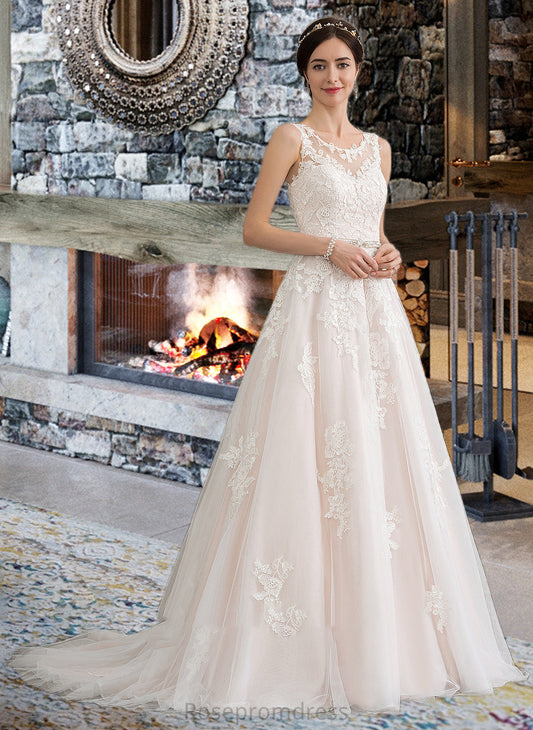 Anastasia Ball-Gown/Princess Scoop Neck Court Train Tulle Wedding Dress With Beading Sequins SRSP0013730