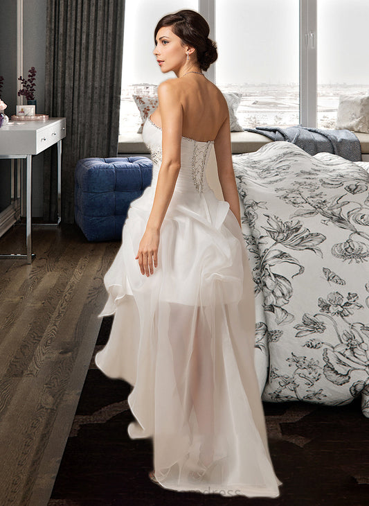 Delaney A-Line Sweetheart Asymmetrical Organza Wedding Dress With Ruffle Beading Sequins SRSP0013733