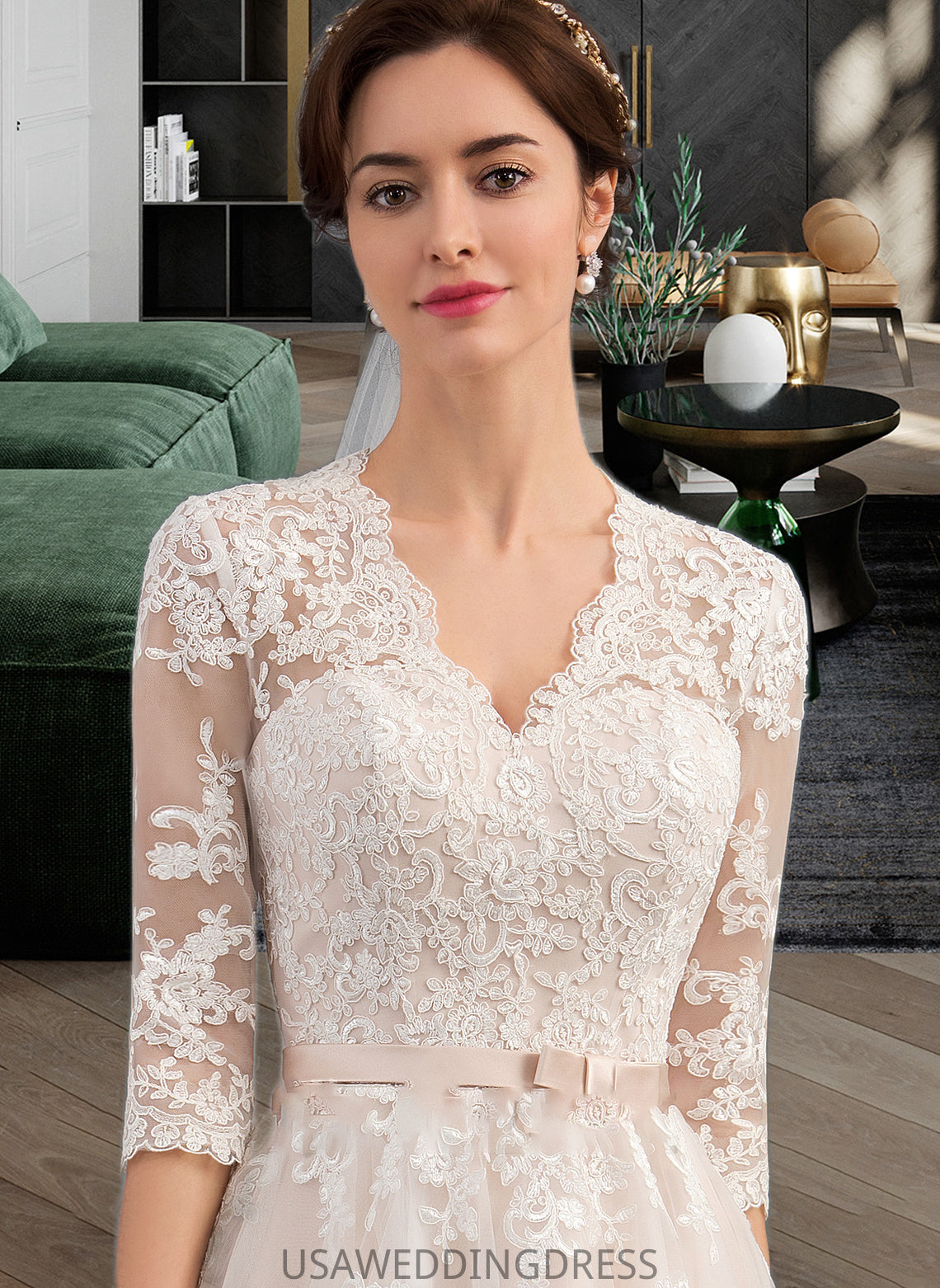 Averie A-Line V-neck Knee-Length Tulle Wedding Dress With Bow(s) DSP0013737
