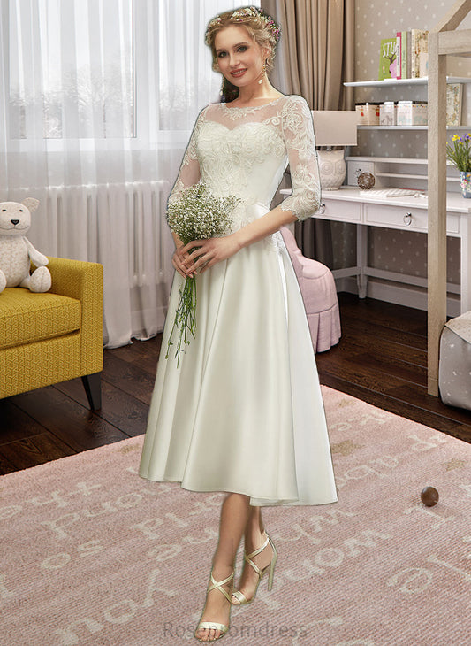 Simone A-Line Illusion Tea-Length Wedding Dress With Lace SRSP0013741