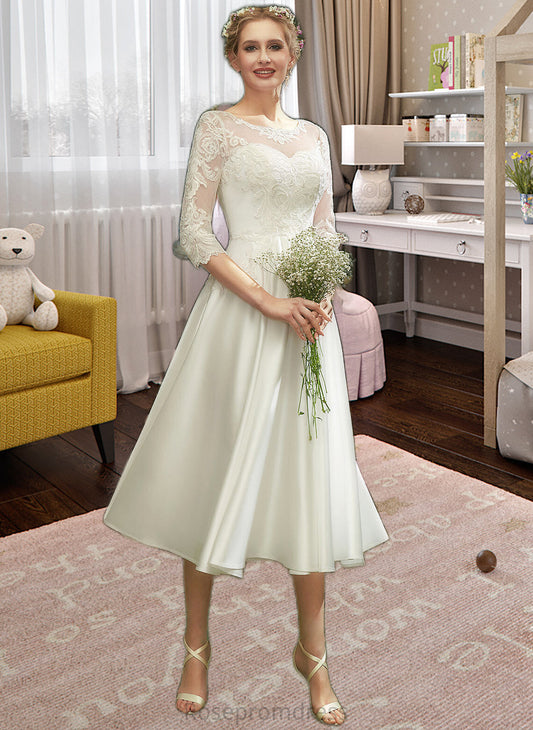 Simone A-Line Illusion Tea-Length Wedding Dress With Lace SRSP0013741