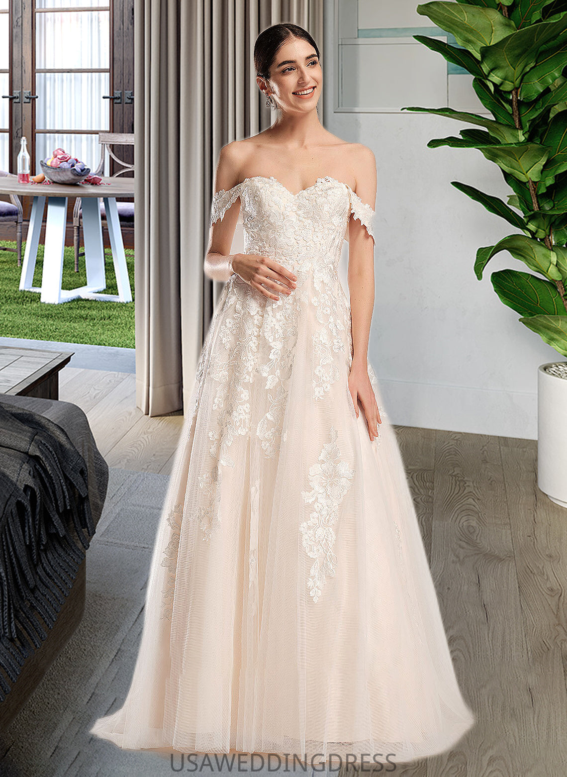 Emilia Ball-Gown/Princess Off-the-Shoulder Chapel Train Wedding Dress DSP0013742