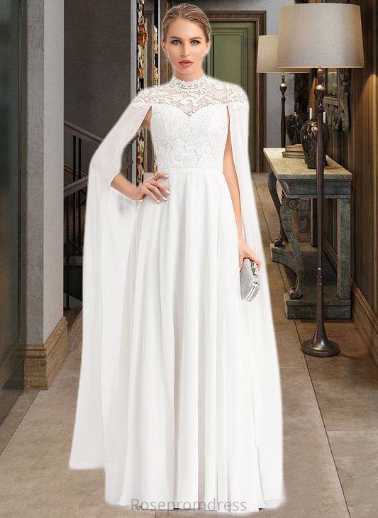 Dana A-Line High Neck Floor-Length Chiffon Wedding Dress SRSP0013748
