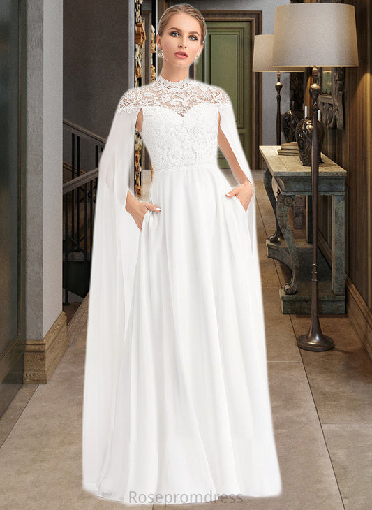 Dana A-Line High Neck Floor-Length Chiffon Wedding Dress SRSP0013748