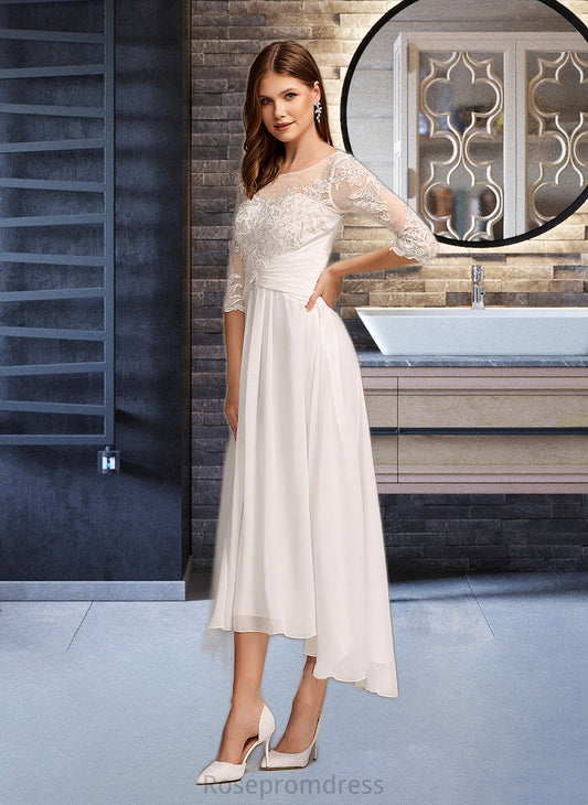 Melina A-Line Illusion Asymmetrical Wedding Dress With Lace SRSP0013749